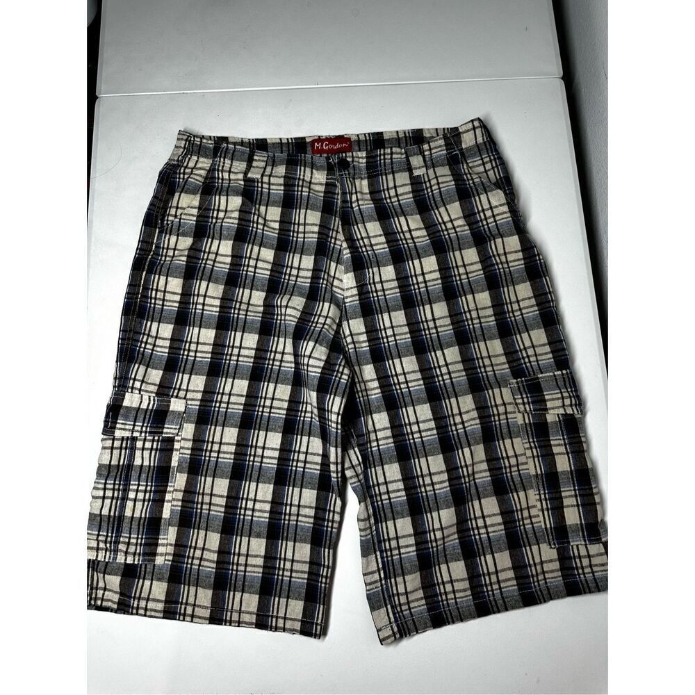 M. Gordon Cargo Shorts Mens Sz 38 Classic Outdoor Utility Cotton Plaid Check 26”